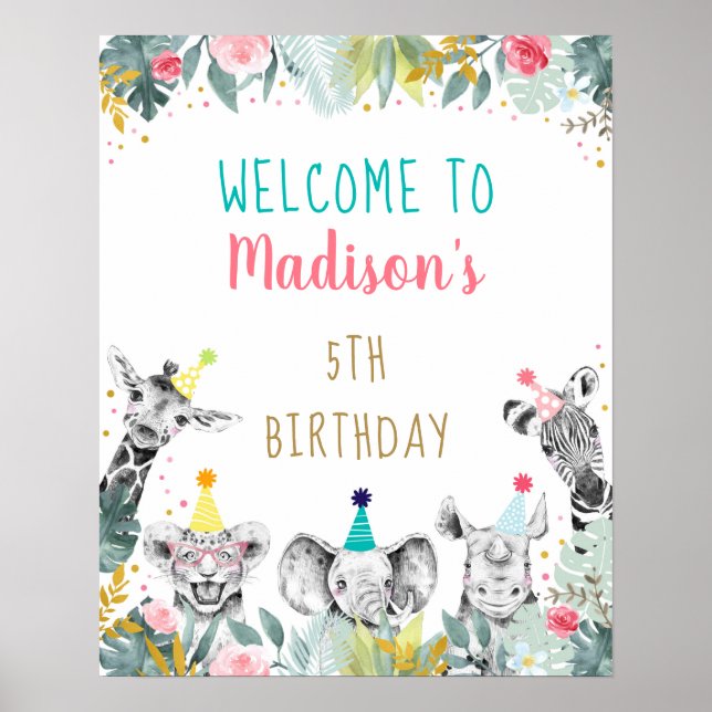Poster Party Animal rose Gold Safari Anniversaire Bienven (Devant)