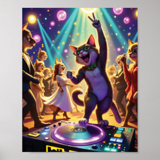 Poster Party Cat DJ Dirigeant l'Ultimate Dance Floor Bash
