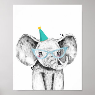 Poster Party Elephant Wild Safari Animaux Décor d'anniver