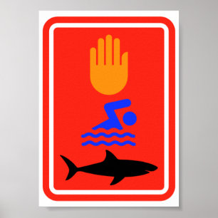 Poster Pas De Baignade... Requins dans la zone