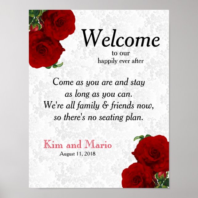 Poster Pas de plan d'assise - Mariage Roses Roses Rouges  (Devant)