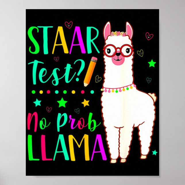 Poster Pas de Prob Llama Funny Enseignant Test d'examen J (Devant)