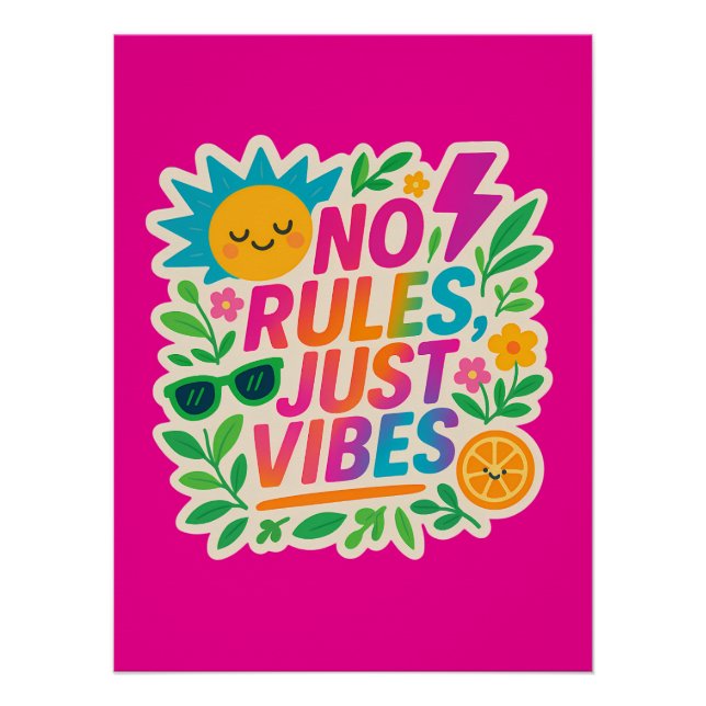 Poster Pas de règles Vibes - Neon Gradient Kawaii-Punk Ty (Devant)