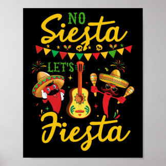 Poster Pas de sieste Fiesta Maracas Sombrero mexicain