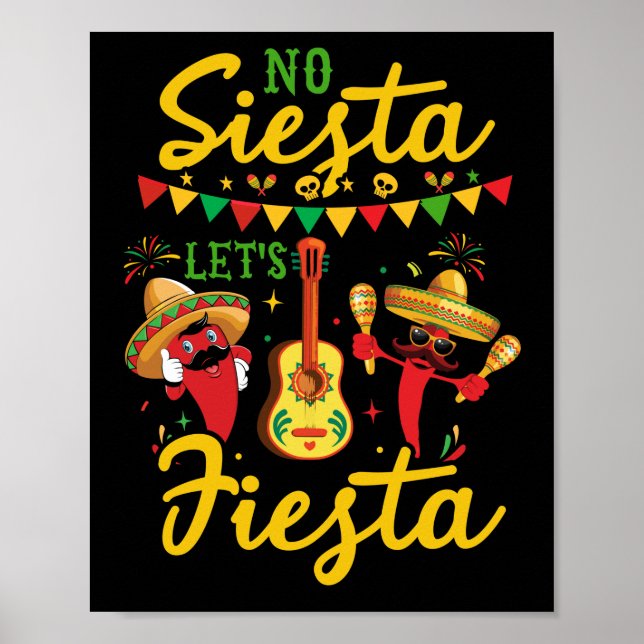 Poster Pas de sieste Fiesta Maracas Sombrero mexicain (Devant)