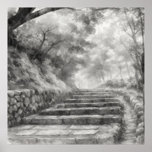 Poster Passage Silencieux — 道 (Le Chemin) Encre Sumi-e Ja