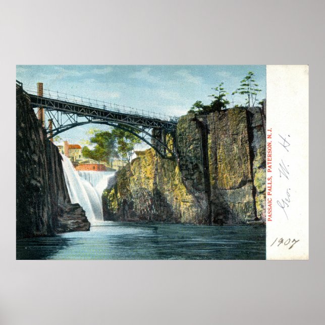 Poster Passaic Falls, Paterson NJ 1907 vintage (Devant)