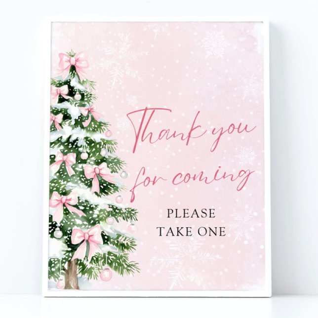 Poster Passe Le Merci De Baby shower De Noël Pour Venir (Pink Bows Christmas Baby Shower Thank You For Coming Sign)