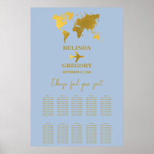 Poster Passeport de mariage Plan de table Dusty Blue Or
