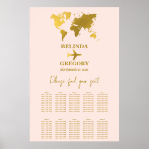 Poster Passeport de mariage Rose blush Or Plan de table