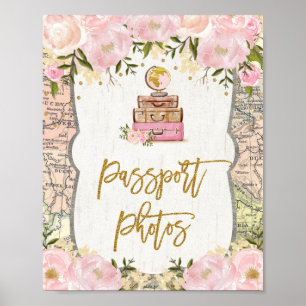 Poster Passeport Photos Floral Voyage Mlle à Mme Carte