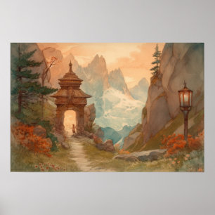 Poster Passerelle d'aquarelle vers un nouveau monde