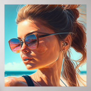 Poster Passez un bel été   Belle femme à la plage