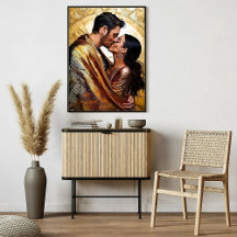 Passionné Couple Kissing en Golden Design ❤️
