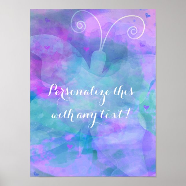 Poster Pastel Aquarelle Papillon Personnalisé Art de fête (Devant)