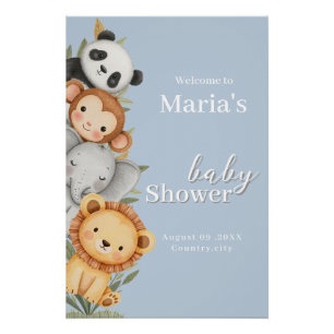 Poster Pastel Baby shower tropical Jungle Safari Animaux