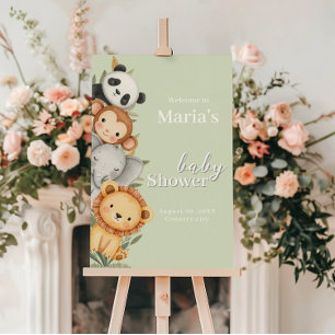 Poster Pastel Baby shower tropical Jungle Safari Animaux