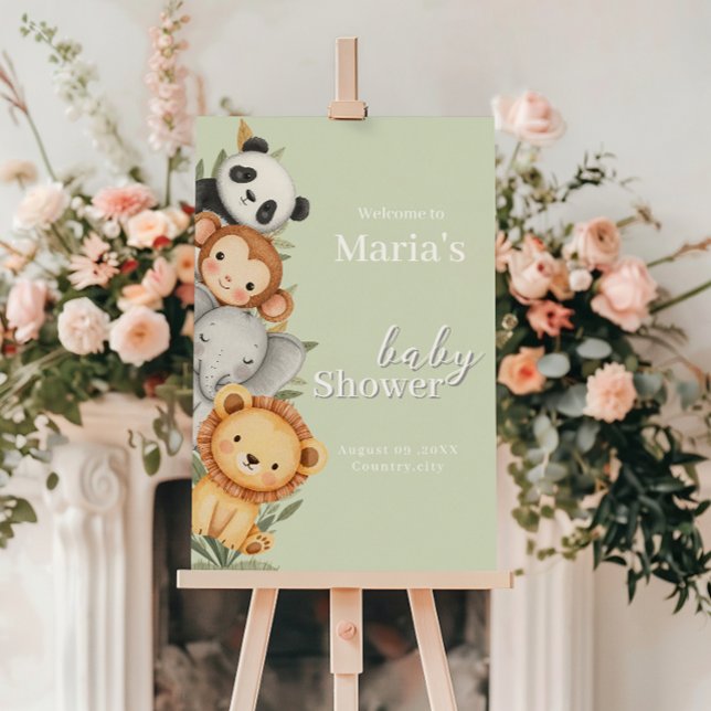 Poster Pastel Baby shower tropical Jungle Safari Animaux (Créateur téléchargé)