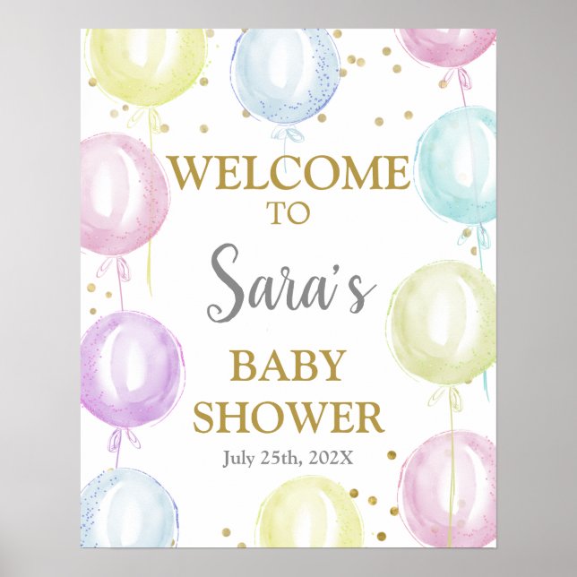 Poster Pastel Balloons Baby shower Panneau de bienvenue (Devant)
