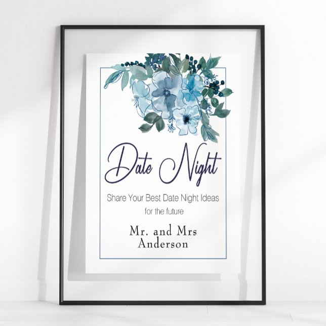 Poster Pastel Blue Elegant Rose Mariage Date Nuit (Créateur téléchargé)