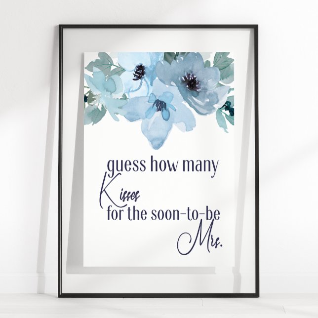 Poster Pastel Blue Rose Floral Devinez Combien De Baisers (Créateur téléchargé)