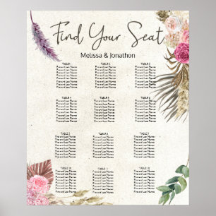Poster Pastel Boho Neutre Floral Mariage Carte de siège