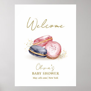 Poster Pastel Bonjour Bébé Macarons Baby shower Bienvenue