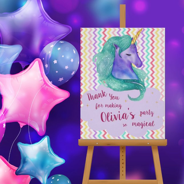 Poster Pastel Chevron Merci magique Unicorn Anniversaire (Créateur téléchargé)