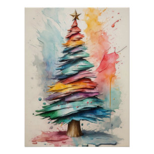 Poster Pastel Christmas Tree : Peinture à l'huile Abstrai