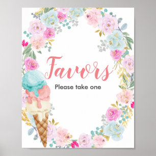 Poster Pastel Crème glacée Fleurs Aquarelle Symbole préfé