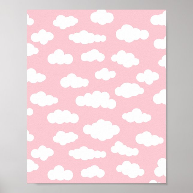 Poster Pastel Cumulus Nuages Asthétiques Art Blanc Et Ros (Devant)