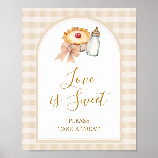 Poster Pastel Cutie En vichy Baby shower L'amour est doux (Devant)