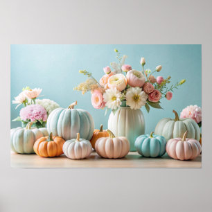 Poster Pastel de Thanksgiving Citrouilles et arrangement 