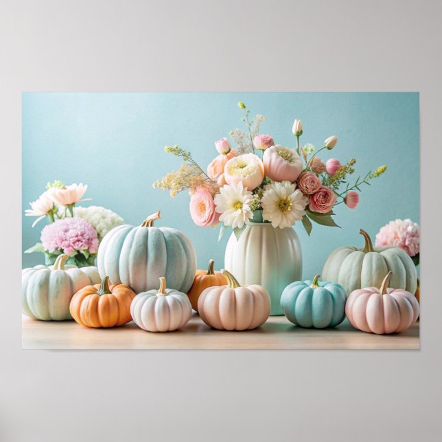 Poster Pastel de Thanksgiving Citrouilles et arrangement  (Devant)