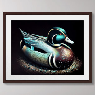 Poster Pastel Dessin Canard Decoy Turquoise
