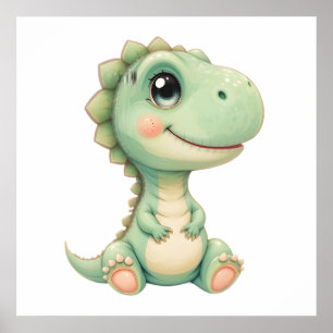 Poster Pastel Dino Baby Room Art - Aquarelle Dinosaur