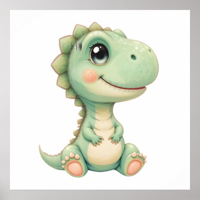 Poster Pastel Dino Baby Room Art - Aquarelle Dinosaur (Devant)