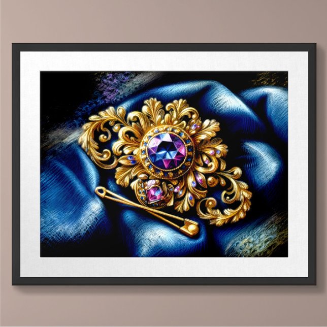 Poster Pastel Drawing Gold et Gemstone Brooch (Créateur téléchargé)