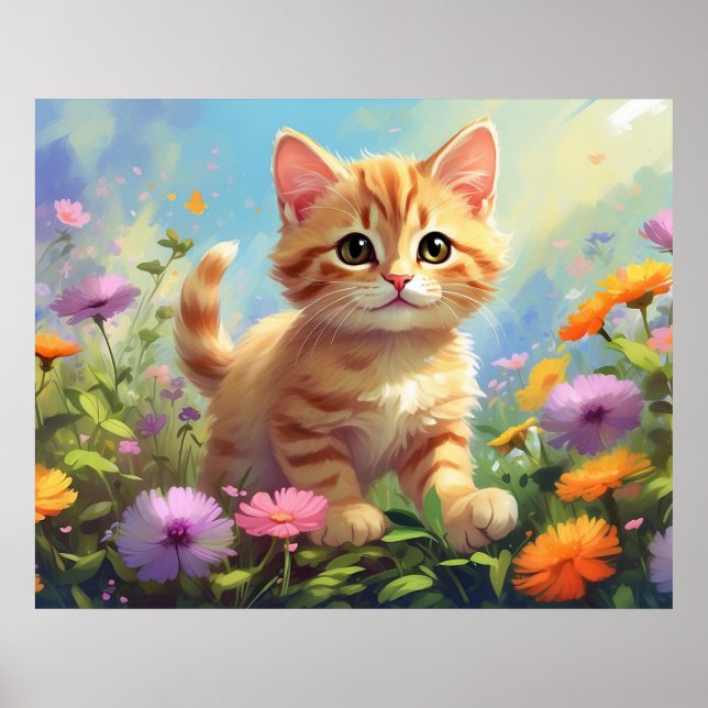 Poster *~* Pastel Fleurs roses Kitty 5:4 Kitten Cat AP68 (Devant)