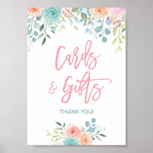 Poster Pastel Floral Cartes & Cadeaux Douche Panneau 5x7 (Devant)
