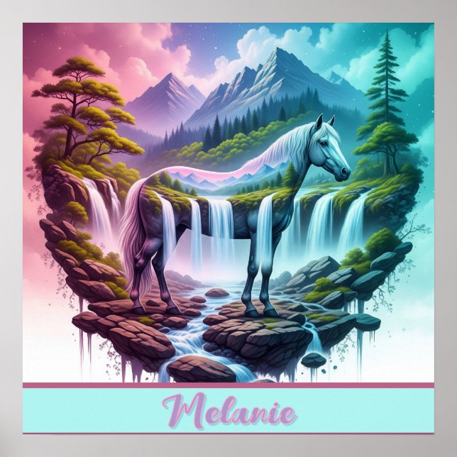 Poster Pastel Horse Cascade Imaginaire Paysage (Devant)