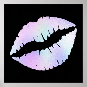 Poster Pastel Iridescente Foil Lipstick Baiser en noir