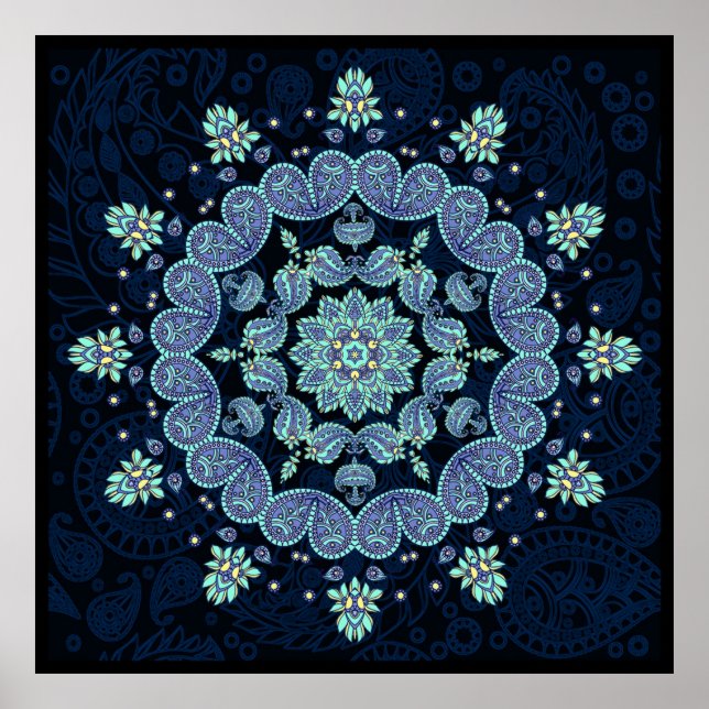 Poster Pastel Paisley Kaleidoscope Mandala (Devant)