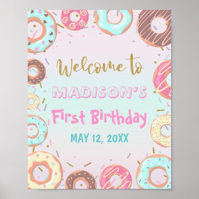 Poster Pastel Pink Donut Anniversaire Croissance Fête Bie (Devant)