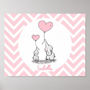 Poster Pastel Pink Elephant Personnalisé Baby Girl