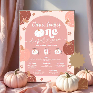 Poster Pastel Pink Retro Citrouille Premier anniversaire 