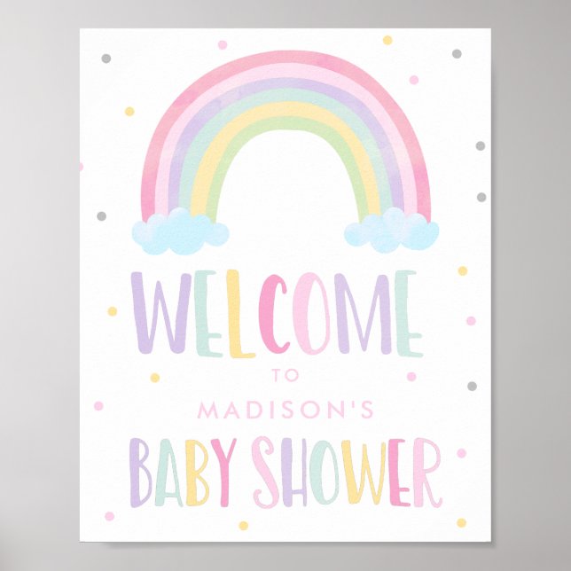 Poster Pastel Rainbow Baby shower Bienvenue (Devant)