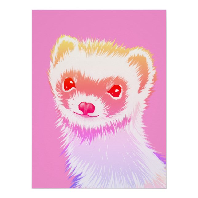 Poster Pastel Rainbow Ferret - Cute Pink Pet Art (Devant)