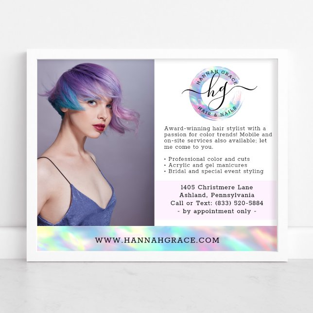 Poster Pastel Rainbow Hair Nails Business Marketing Photo (Créateur téléchargé)