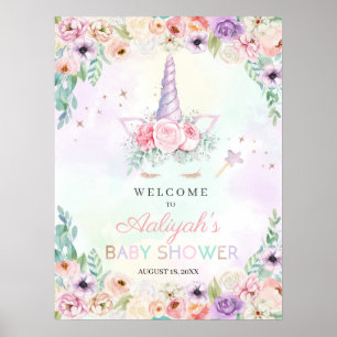 Poster Pastel Rainbow Unicorn Baby Shower Welcome Sign